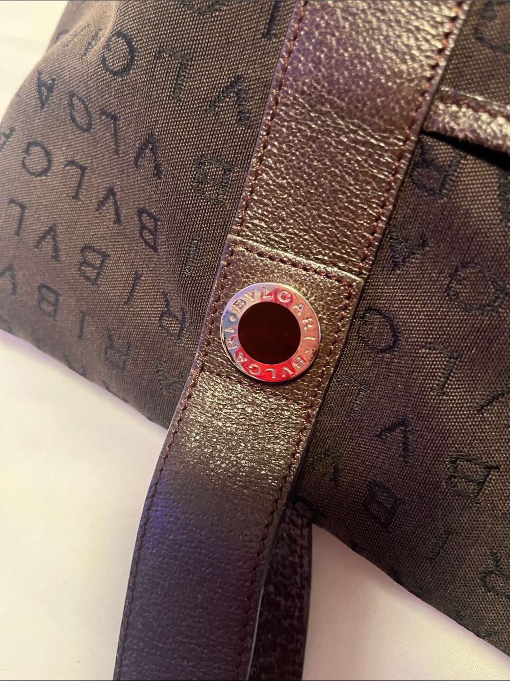 Bvlgari Logomania Dark Brown Canvas & Leather Tote EUC Retail $1200 - Picture 15 of 16